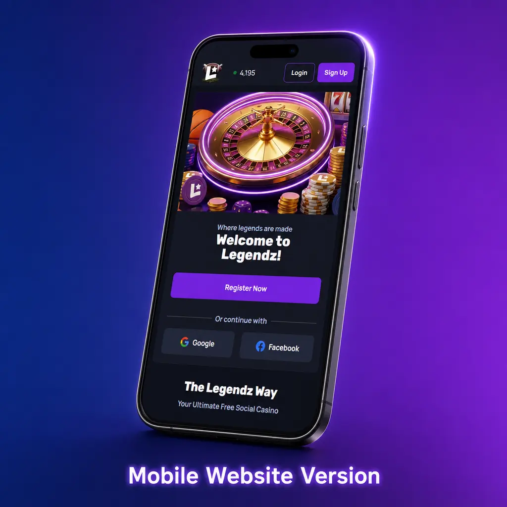 Legendz Casino mobile website loaded on a smartphone browser