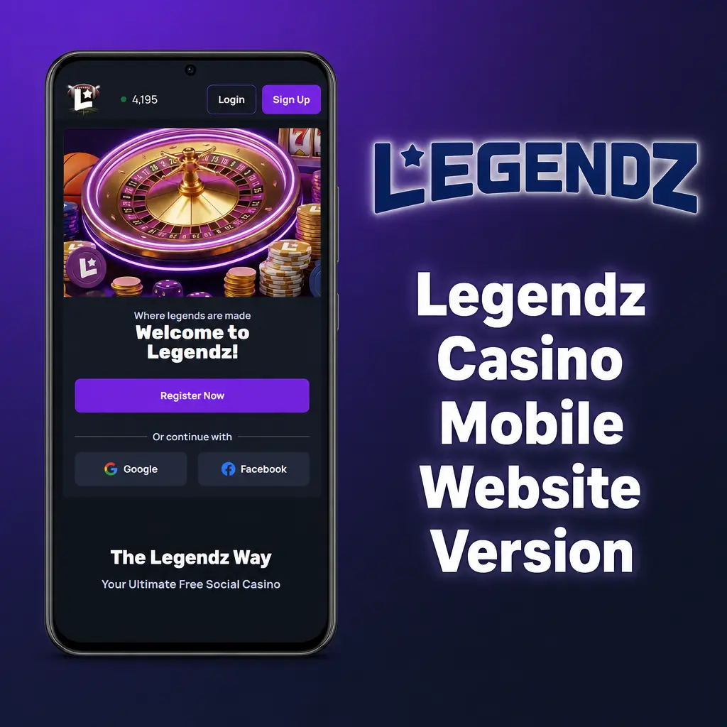 Legendz Casino mobile website on a smartphone browser