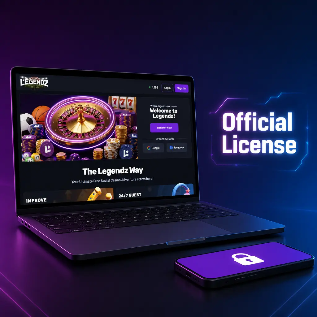 Official sweepstakes license badge for Legendz Casino