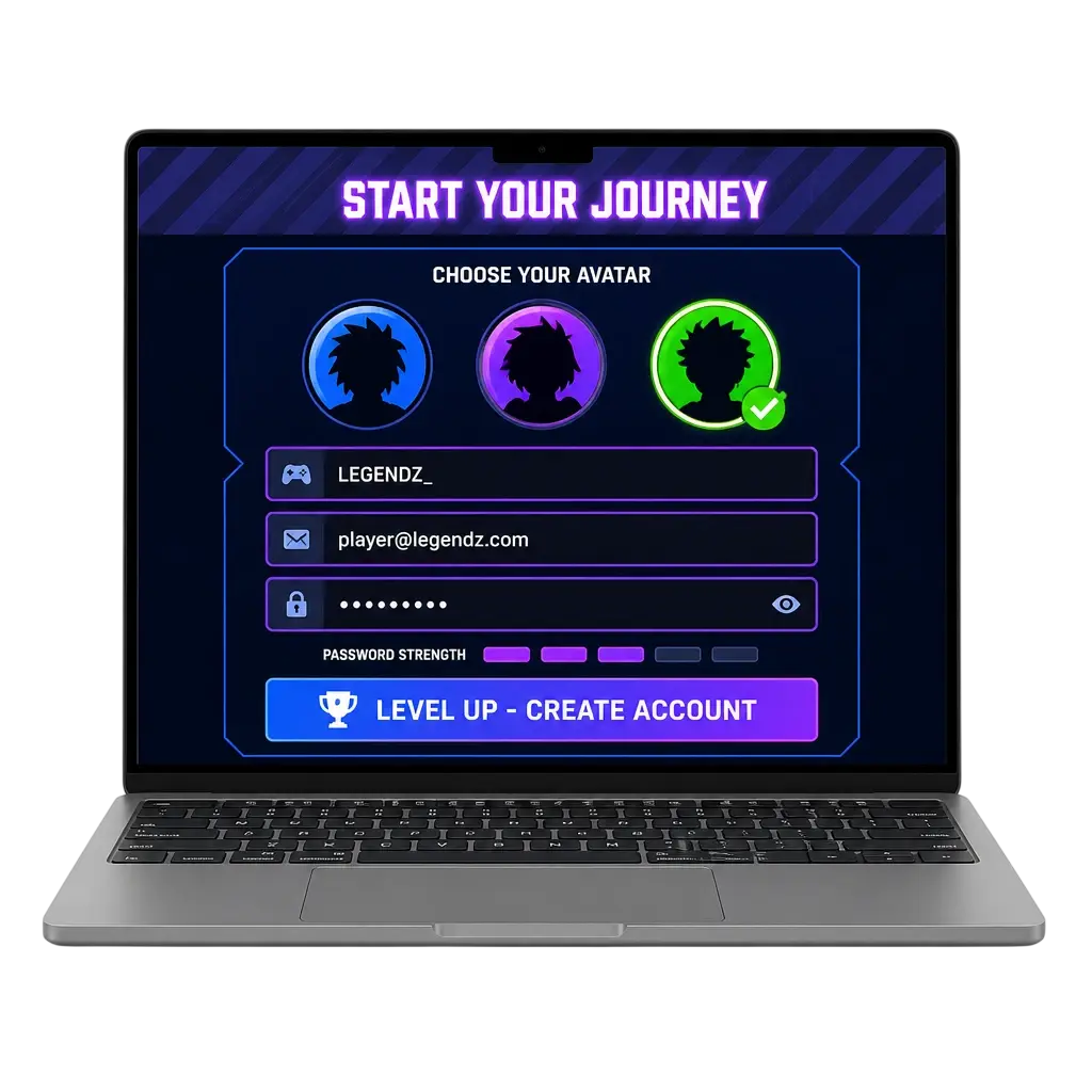 Legendz Casino registration and login screen