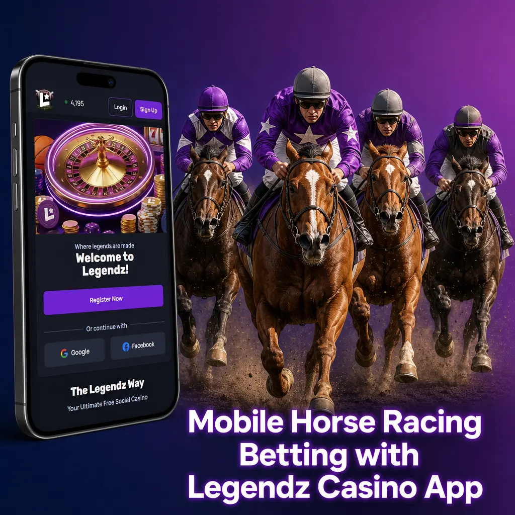 Legendz Casino mobile app showing horse racing bet slip