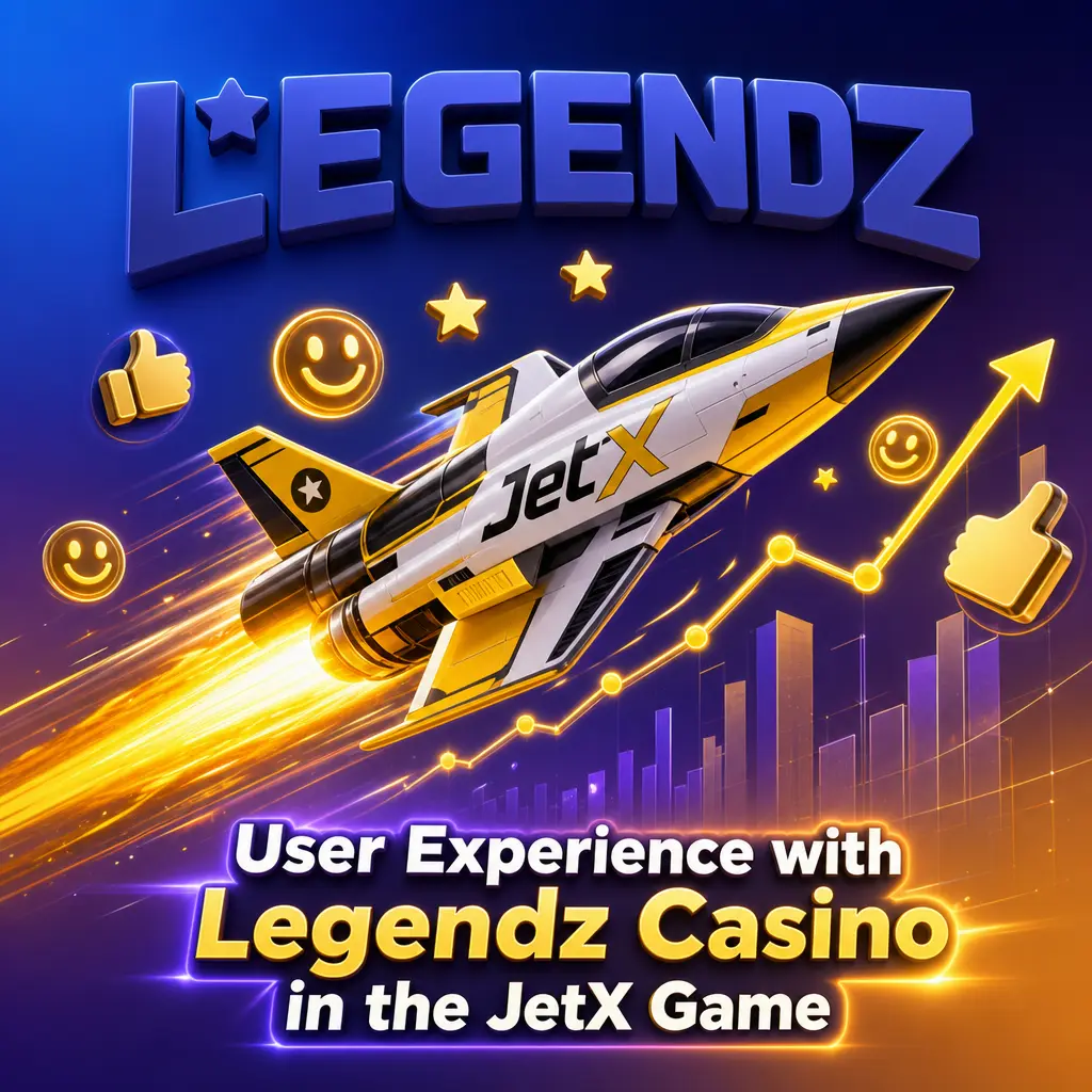User interface of JetX game at Legendz Casino showing multiplier curve, bet panel, and balance display